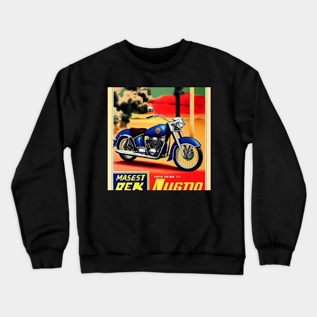 Vintage Metallic Blue Motorcycle Poster Crewneck Sweatshirt by BAYFAIRE